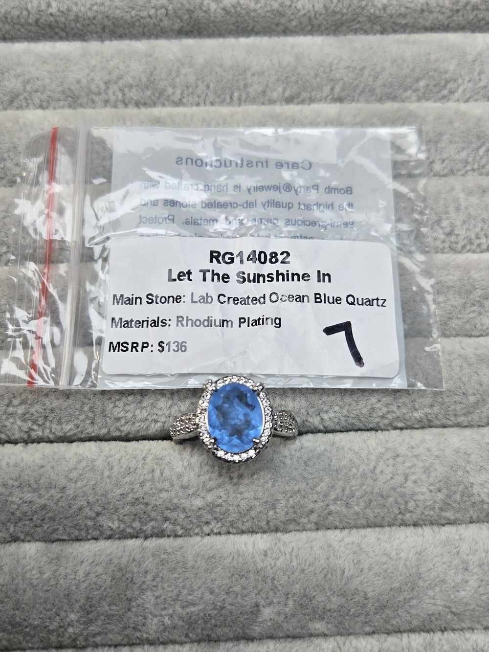 Size 7 Ocean Blue Quartz Let the Shine In Rhodium Plating Bomb Party Ring